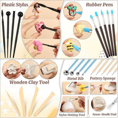 Natural Air-Dry Clay, 8 LBs Pottery Clay with 100ML Glaze Gloss Clay Varnish Protects and 27 PCS Pottery Tools Sculpting Tool Set, Air-Dry Clay Kit for Adults Beginner DIY Craft Gift
