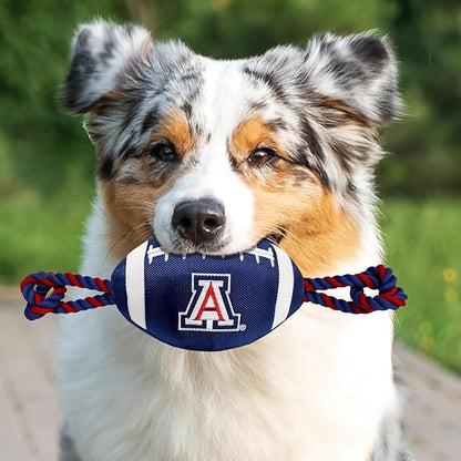 Pets First University of Arizona Football Dog Toy, Tough Quality Nylon Materials, Strong Pull Ropes, Inner Squeaker, Collegiate Team Color