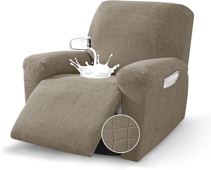 MAXIJIN Waterproof Recliner Chair Covers 3 Pieces Recliner Cover That Stay in Place, Washable Lazy Boy Recliner Slipcovers with Pockets Reclining Protector for Pet, Kids (Recliner, Khaki)