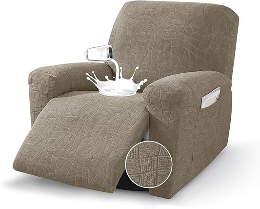 MAXIJIN Waterproof Recliner Chair Covers 3 Pieces Recliner Cover That Stay in Place, Washable Lazy Boy Recliner Slipcovers with Pockets Reclining Protector for Pet, Kids (Recliner, Khaki)