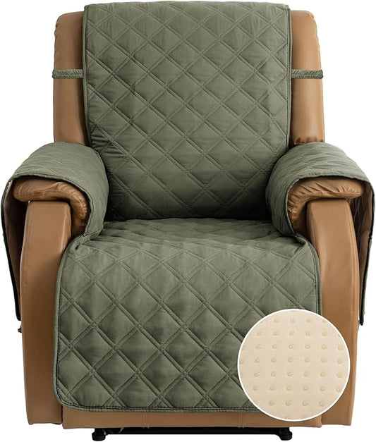 TOMORO Non-Slip Quilted Recliner Cover, 100% Waterproof Recliner Chair Slipcover Furniture Protector with Pockets, Washable Couch Cover with Elastic Straps for Kids and Pets，23 Inch