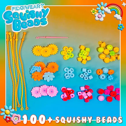 Fidgiwear Squishy Beads – Daisy Orange Theme, Create Fashionable Fidget Jewelry with Scented Squishy Beads for Jewelry Making, Toddler Sensory Bracelet Making Kit for Ages 3+