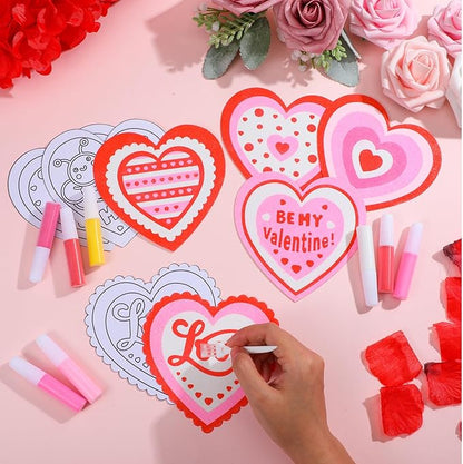 24 Set Valentine Hearts Sand Art Craft Kit for Kids 4.72 Inch DIY Valentine's Day Sand Painting Kit with Colored Sand Brush Heart Sand Art and Crafts for Valentines Home Classroom Activities