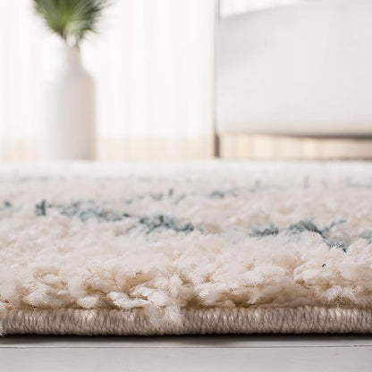 SAFAVIEH Dallas Shag Collection 2'3" x 8' Ivory / Seafoam SGDS257J Trellis Non-Shedding Living Room Bedroom Dining Room Entryway Plush 1.5-inch Thick Runner Rug