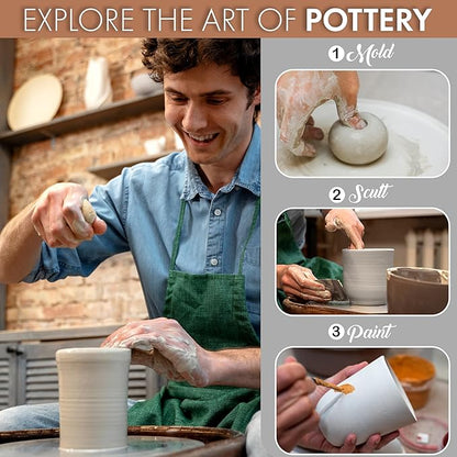 CREATIWIA Pottery Kit for Adults – Complete Air Dry Clay Sculpting Set with Premium Pottery Clay, Sculpting Tools,Guide Book and Paint – Perfect DIY Pottery Kit for Beginners, Home Pottery Painting