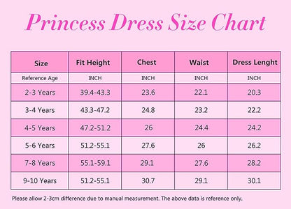 GZ-LAOPAITOU Pink Princess Dress for Girls Movie Cosplay Costume Outfits Kids Halloween Party Princess Dress Up Clothes
