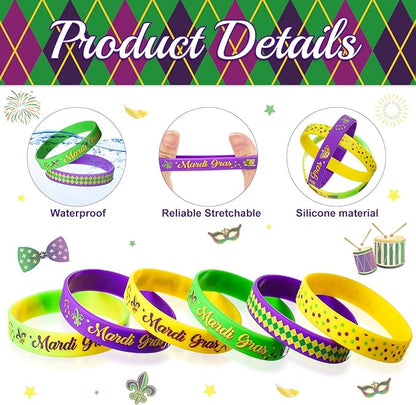 Kasyat 100 Pieces Mardi Gras Party Favors Mardi Gras Party Silicone Bracelets Mardi Gras Carnival Wristbands for Carnival Birthday Party Decorations Goodie Bag Stuffers Fillers Supplies