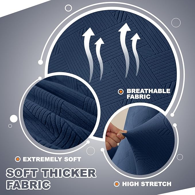 JIVINER Oversized Recliner Chair Covers, 3 Piece Slipcovers for Large Recliner Chair Soft Jacquard Reclining Chair Protector Slipcovers for Dogs,Cats (X-Large, Navy Blue)