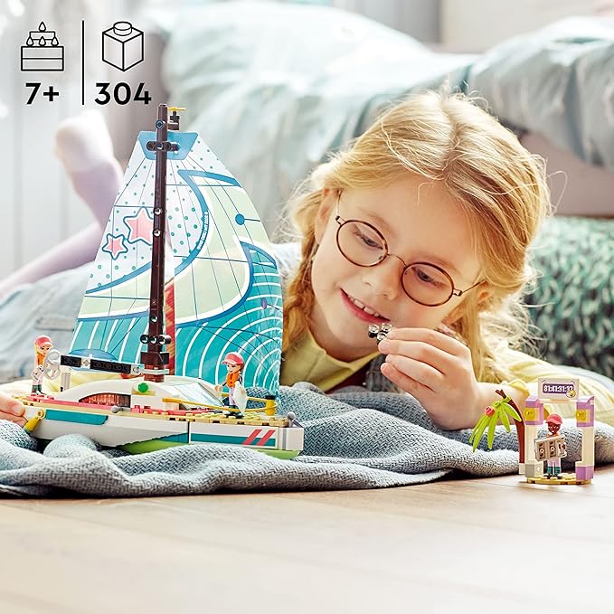 LEGO Friends Stephanie's Sailing Adventure Toy Boat Set 41716, Sailboat Building Toy with Island, Drone, and 3 Mini Figures, Creative Sailing Gift for Kids, Girls, Boys Age 7+ Years Old