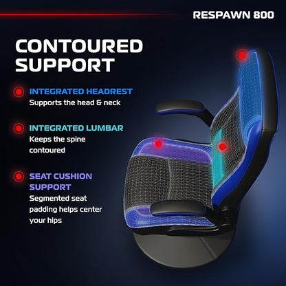 RESPAWN 800 Gaming Chair Floor, Swivel Rocker Gaming Chair, High Back Ergonomic Floor Gaming Chair for Kids and Adults, Gaming Recliner, Floor Rocker Chair with Armrests - Blue