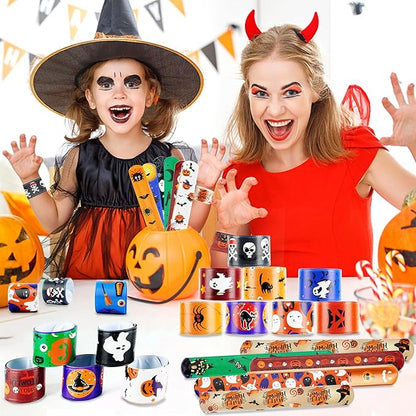 48Pcs Halloween Party Favors Slap Bracelets Trick or Treat Favors for Kids and Classes Treats for Children Halloween Bracelets Halloween Goodie Bag Fillers Halloween Toys for Kids