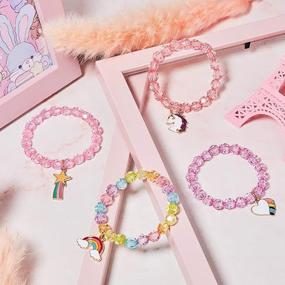 Hicarer 9 Pieces Unicorn Girls Bracelets for Toddler Little Girls Rainbow Bracelets Princess Colorful Cute Beaded Jewelry for Gift Goodie Bag Stuffers Birthday Party Favors(Crystal Style)