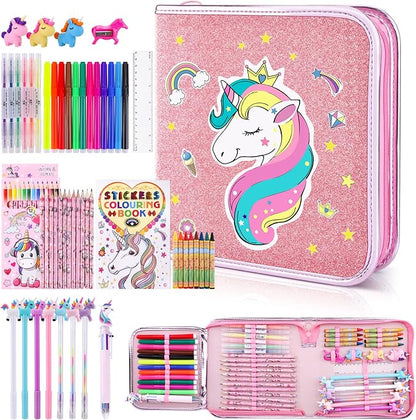 53PCS Fruit Scented Markers Set - Art Coloring Drawing Kits for Kids with Unicorn Pencil Case, Art Supplies for Kids Ages 4 6 8,Stationary Set Pencil,Crayon&Markers Stuff,Birthday Gifts Toys for Girls