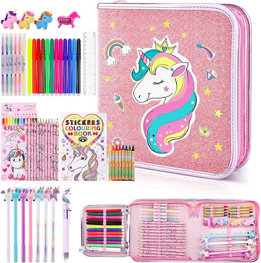 53PCS Fruit Scented Markers Set - Art Coloring Drawing Kits for Kids with Unicorn Pencil Case, Art Supplies for Kids Ages 4 6 8,Stationary Set Pencil,Crayon&Markers Stuff,Birthday Gifts Toys for Girls