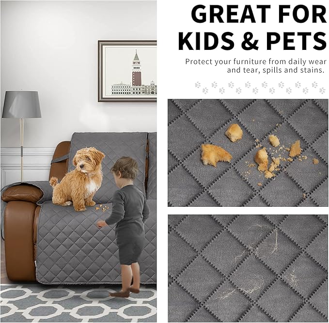 Easy-Going Oversized Loveseat Recliner Cover, Reversible Couch Cover for Double Recliner, Split Sofa Cover for Each Seat with Elastic Straps for Dogs, Pets(Oversized 2 Seater, Gray/Light Gray)