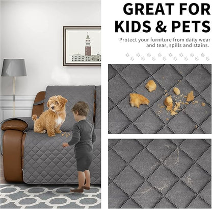 Easy-Going Oversized Loveseat Recliner Cover, Reversible Couch Cover for Double Recliner, Split Sofa Cover for Each Seat with Elastic Straps for Dogs, Pets(Oversized 2 Seater, Gray/Light Gray)