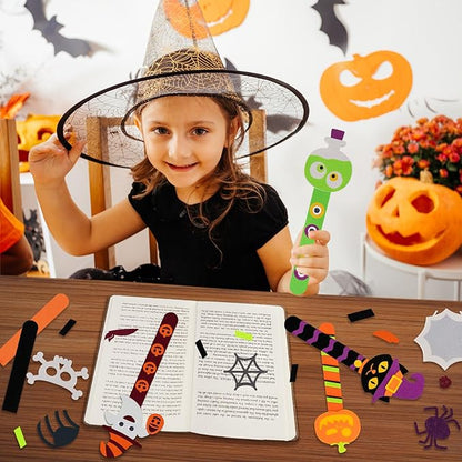 Shemira 24 Pack Halloween Crafts for Kids, Halloween Bookmark Craft for Party Favors, Halloween Trick or Treating Gifts Toys, Halloween Miniatures Prizes for Kids, Halloween School Art Activities
