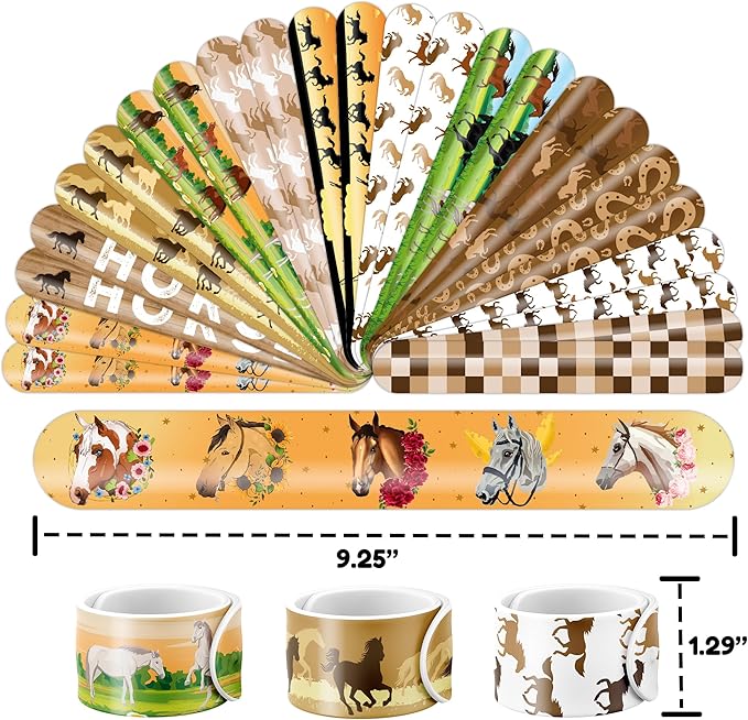 48PCS Horse Party Favors - 24 Tattoos & 24 Slap Bracelets, Perfect for Horse-Themed Birthdays, School Prizes, and Christmas Rewards for Kids