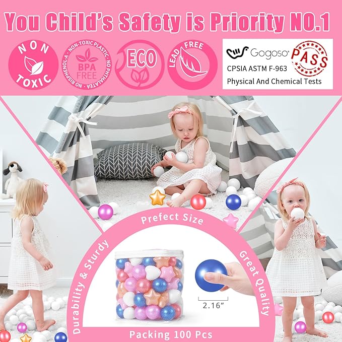 GOGOSO Shape Ball Pits Balls, Star Heart Plastic Play Balls for Toddlers Kids Children, DIY Giant Friendship Bracelet Banner