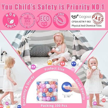 GOGOSO Shape Ball Pits Balls, Star Heart Plastic Play Balls for Toddlers Kids Children, DIY Giant Friendship Bracelet Banner