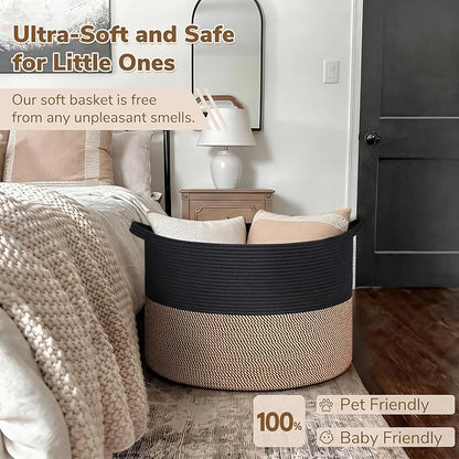 INDRESSME 115L Extra Large Storage Baskets for Organizing, Blanket Basket Living Room Dog Toy Bin, Wicker Storage Woven Laundry Basket for Pillows, Towel Shoes Entryway, Mix Black