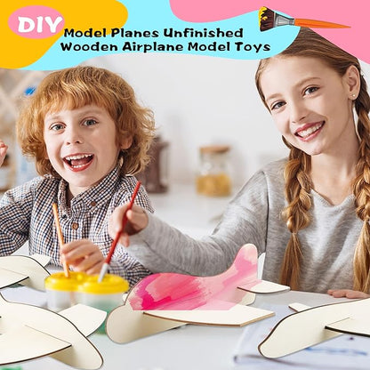 Feradny 24 Pack DIY Model Planes Unfinished Wooden Airplane Model Toys Wood Plane Paint kit Aircraft Plane Model for Kids School Art Activity Birthday Carnival Party, 4 Styles