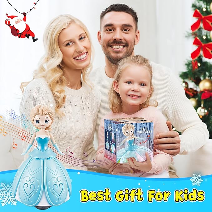 Toys for 3 Year Old Girls, Ice Princess Dancing Robot Doll for 3 4 5 Year Old Girl Birthday Gifts, Bump and Go Moving Toy with Magic Lights & Music, Easter Basket Stuffers Gifts for Kids Toddlers