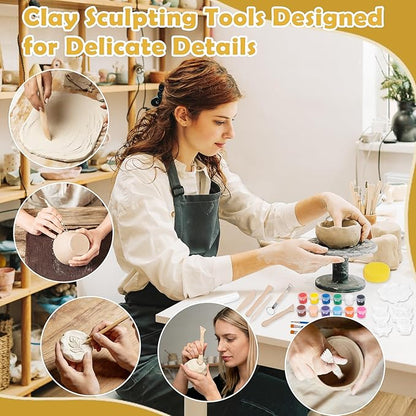 Texilo Air Dry Clay Kit for Adults, Pottery Starter Tools for Beginner, DIY Painting Making Set with Clay,Paints,Sculpting Tools,Varnish, Guide, Christmas Birthdays Gift for Arts Crafts Lover at Home