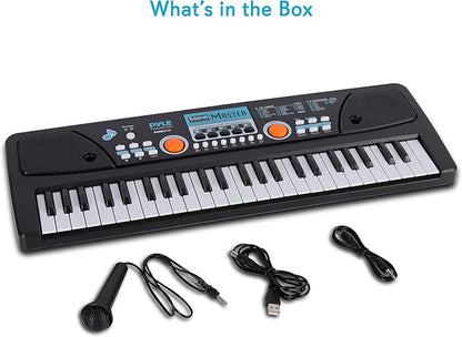 Pyle 49-Key Electric Piano Keyboard – Portable Digital Music Keyboard with Drum Pad, Microphone, Record & Playback Mode for Beginners and Kids