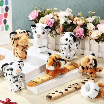 Lenwen 8 Pcs Stuffed Animal Slap Bracelets for Kids Plush Animals Slap Bracelets Bulk Cute Tiger Giraffe Turtle Koala Bracelets Wrist Animals for Girls Boys Valentine's Day Party