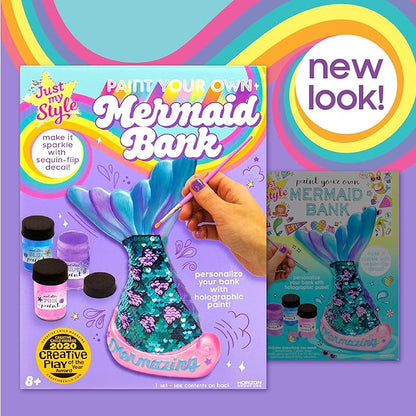 Just My Style Paint Your Own Mermaid Bank by Horizon Group USA. Paint & Decorate Your Own Coin Bank with Color Changing Sequin Decal & Metallic Holographic Paints, Blue