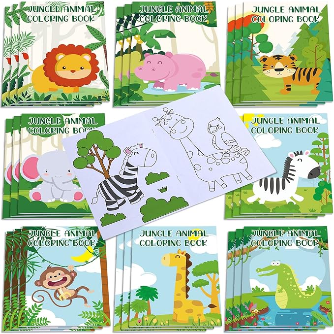 Honoson 24 Pcs Kids Coloring Books Animals Truck Coloring Books Bulk Jungle Animals Party Favors Mini DIY Art Drawing Pages for Birthday Gifts Classroom Jungle Party Supplies(Cartoon Style)