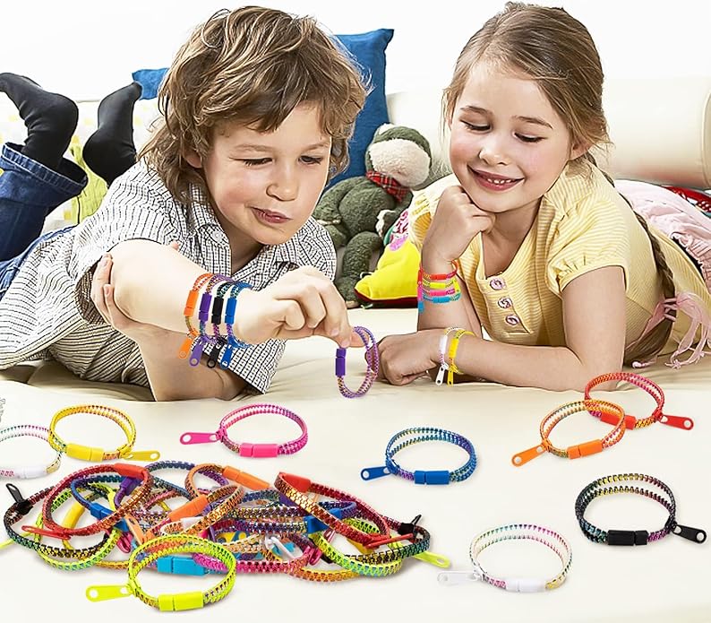 OuMuaMua Fidget Toys Zipper Bracelets for Kids 20 Pieces Rainbow Color Bulk Sensory Party Favor Friendship Bracelets for Boys Girls Kids Easter Basket Stuffers Christmas Gifts Fidget Bracelets