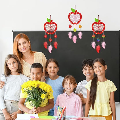 Fennoral 6 Pack Apple Dream Catcher Craft Kit for Kids Paint You Own Dream Catcher DIY Coloring Wooden Back to School Art and Craft for Classroom Art Activity First Day of School Decoration