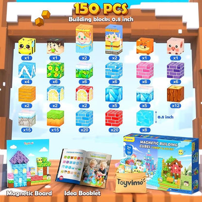 Magnetic Blocks 150PCS Magnet Building Blocks Girls Boys Toys Ages 3-5 6-8 10-12 STEM Building Kids Toys, Build Mine Magnet World Educational Gift for Boys and Girls Ages 3+