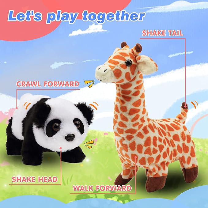 Hopearl Crawling Panda Interactive Electronic Pet Plush Toy with Sounds and Movements Animated Shaking Head Gifts for Toddlers Birthday, 7''