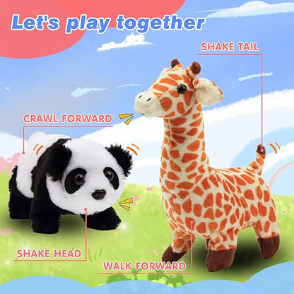 Hopearl Crawling Panda Interactive Electronic Pet Plush Toy with Sounds and Movements Animated Shaking Head Gifts for Toddlers Birthday, 7''