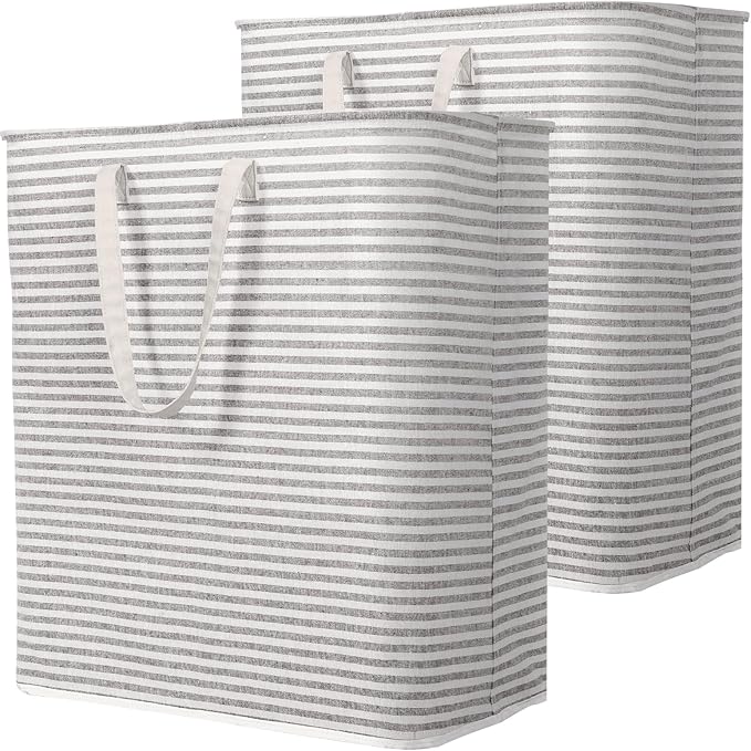 Lifewit 2 Pack Laundry Basket 100L Each, Collapsible Clothes Hamper with Reinforced Handles, Freestanding Waterproof Design for Bedroom and Laundry Room, Grey 200L Total