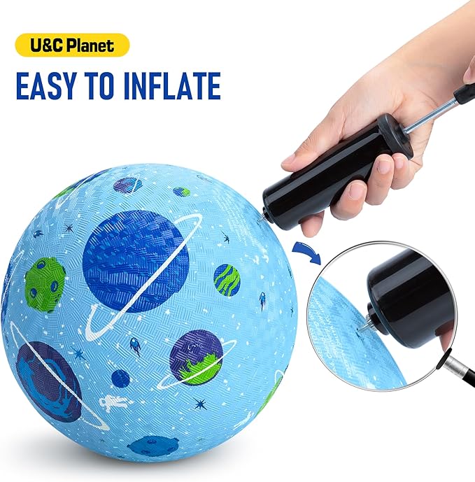 U&C Planet Playground Balls for Toddlers 1-3, 2 Pack 6 inch 8.5 inch Kickball for Kids Outdoor Indoor, Catoon Rubber Balls with Pump, Child Gift for Boys Girls 1-3 3-5 5-10