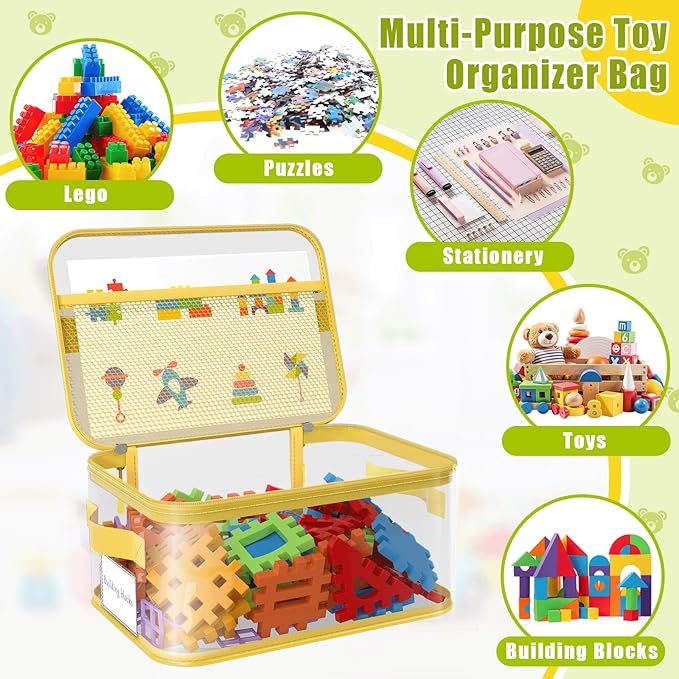 8 Packs Large Toy Storage Bags with Labels, Reusable Clear PVC Board Game Storage, Travel Waterproof Toy Organizer Bags with Name Tag and Manual Pocket for Building (L, XL, XXL)