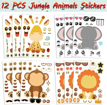 Jungle Safari Party Favors Set 84 PCS Wild Animals Theme Masks Sticker Keychains Straws Slap Bracelets Bubble Sticks Gift Bags for Kids Birthday Party Baby Shower Goodie Bag Fillers Jungle Safari