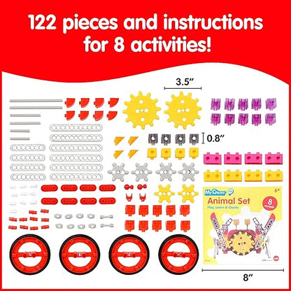 edxeducation My Gears Animal Set - 122 Pieces - 8+ Activities - Gears Toys for Kids - Build Rotating, Moving Models - Building Toys for Kids Ages 4-8