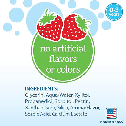 Dr. Brown's 100% Silicone Baby Finger Toothbrush and Toothpaste Set, 2-Pack Toothbrush with Storage Case, Fluoride-Free Strawberry Toddler Toothpaste, Gray & Yellow