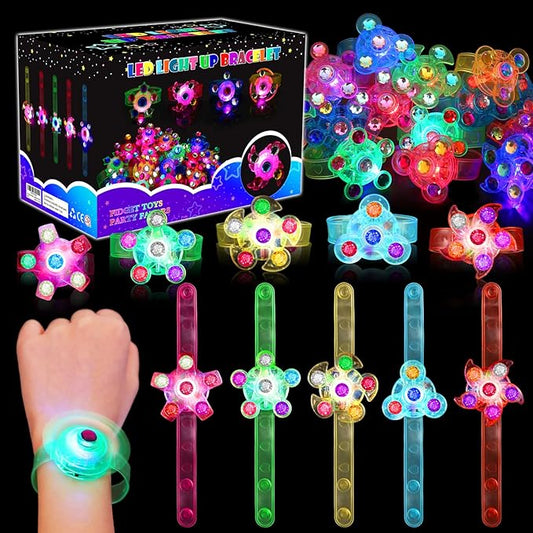 BSTCRAFT 22 Pack LED Light Up Fidget Spinner Bracelets, Glow in The Dark Party Supplies Party Favors for Kids Lights Up Bracelet Goodie Bag Filler Fidget Toy Treasure Box Gifts Birthday Christmas