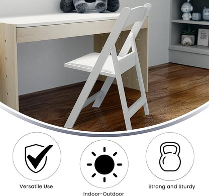 Flash Furniture HERCULES Kids White Resin Folding Chair with White Vinyl Padded Seat
