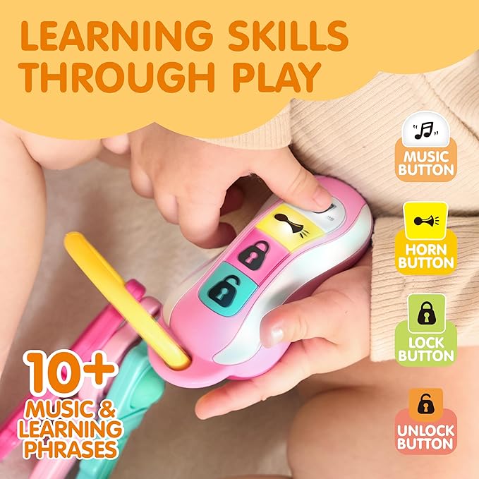 JOYIN Baby Car Keys Teether - Toddlers Sensory Learning Toy w/Music & Lights - Musical Toys for Travel - Birthday Gifts for Baby Age 10+ Months