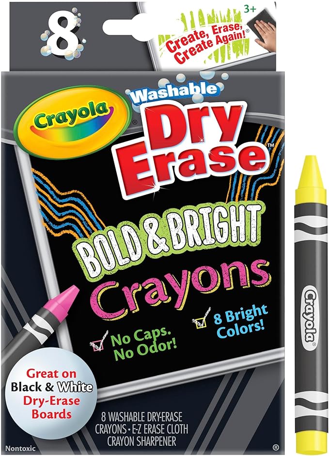 Crayola Washable Dry Erase Crayon, Assorted Bright Colors, Set of 8