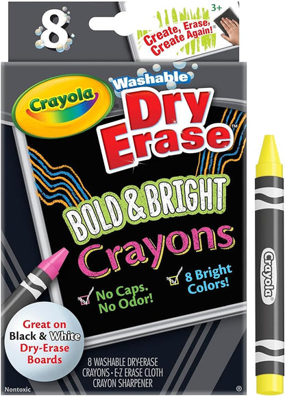 Crayola Washable Dry Erase Crayon, Assorted Bright Colors, Set of 8