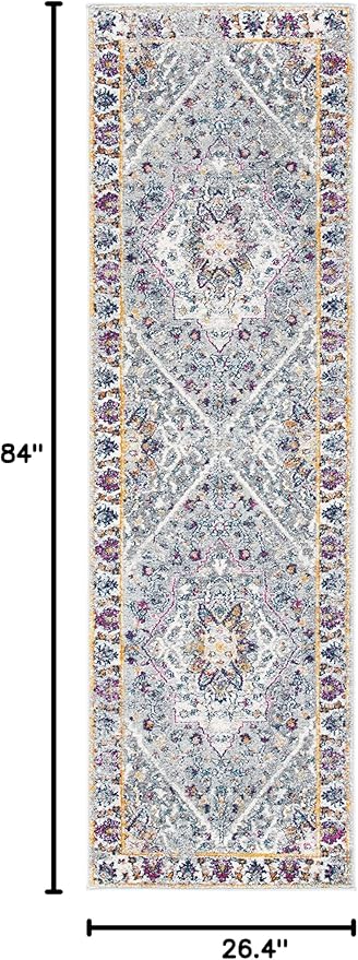 SAFAVIEH Evoke Collection 2'2" x 7' Grey/Grey EVK288F Oriental Medallion Distressed Non-Shedding Living Room Entryway Foyer Hallway Bedroom Runner Rug