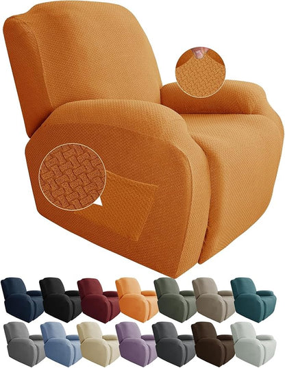 JIVINER 4-Piece Recliner Chair Covers Stretch Jacquard Covers for Recliner Chair Recliner Slipcovers for Living Room Soft Recliner Protector with Pocket (Recliner, Orange)